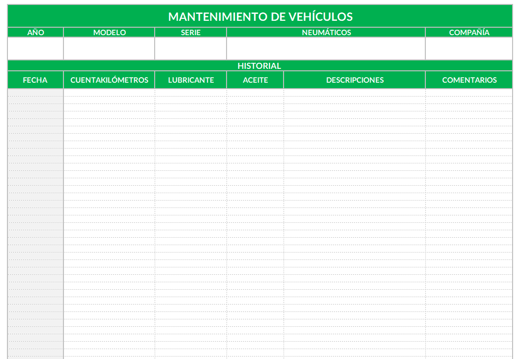 Plantilla Excel Mantenimiento Gratis