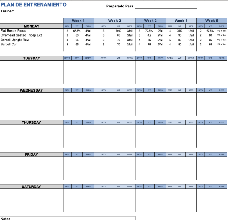 Plantilla de Rutina de Gimnasio Excel GRATIS > Mundo-excel