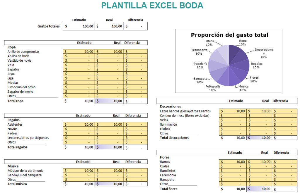 plantilla excel boda