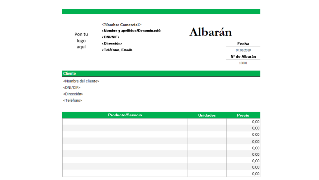 plantilla excel albarán