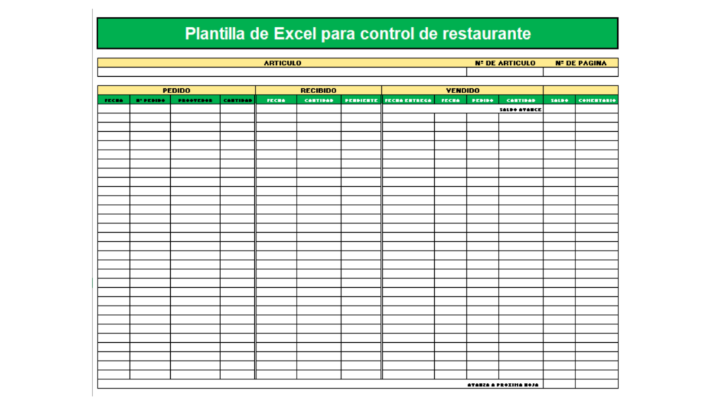 plantilla excel para restaurante