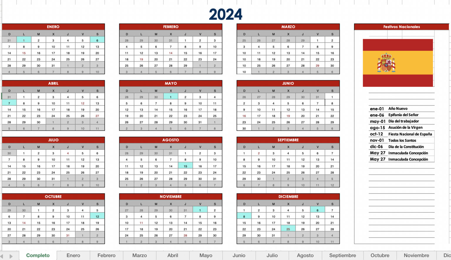 📆 Calendario 2024 España Con Festivos Descárgalo Ya 8875