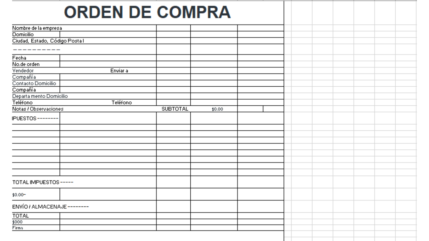 Plantilla De Excel Orden De Compra 3962