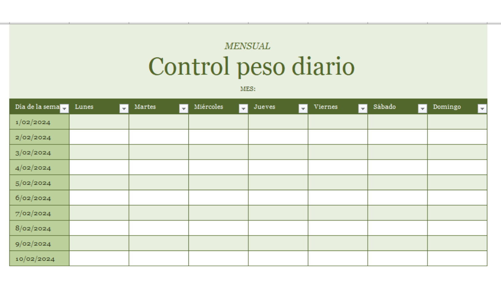 Plantilla De Excel Control Peso Diario