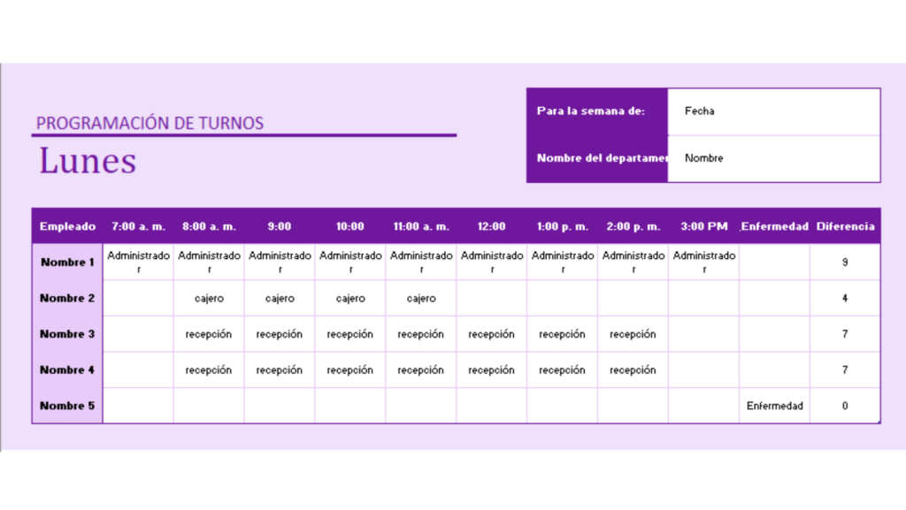 Plantilla excel para Turnos Rotativos